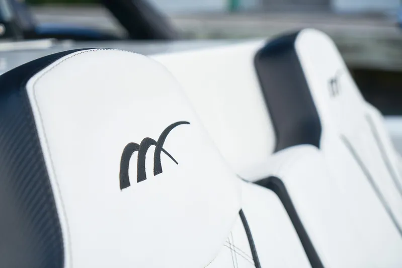  Yacht Photos Pics Close-up of 2020 Midnight Express 37' Open boat's white and black seats.