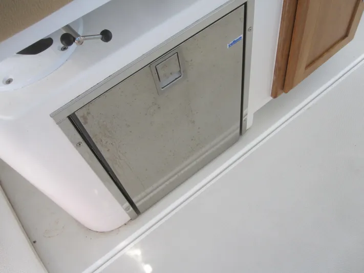  Yacht Photos Pics 2014 Back Cove 34 Hard Top interior with stainless steel appliance.