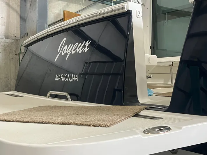  Yacht Photos Pics 2014 Back Cove 34 Hard Top boat with "Joyeux" name, docked in Marion, MA.