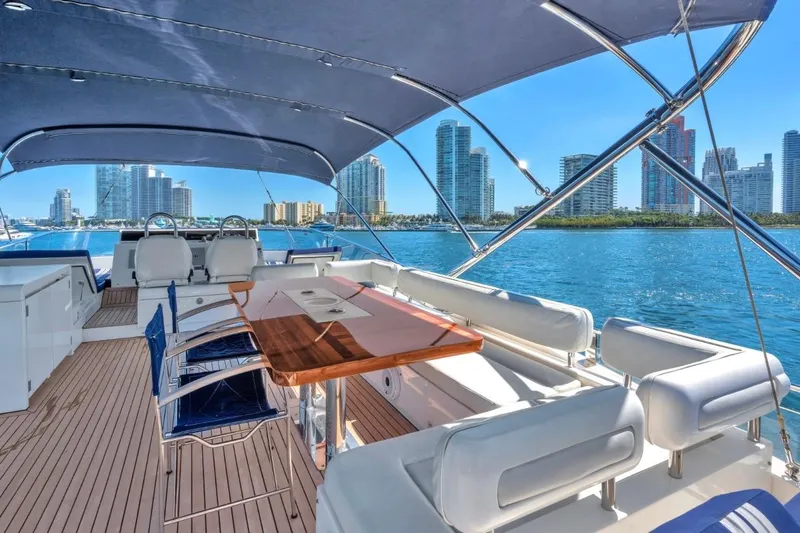  Yacht Photos Pics Luxury Fairline Squadron 66 yacht interior with city skyline view, 2013 model.