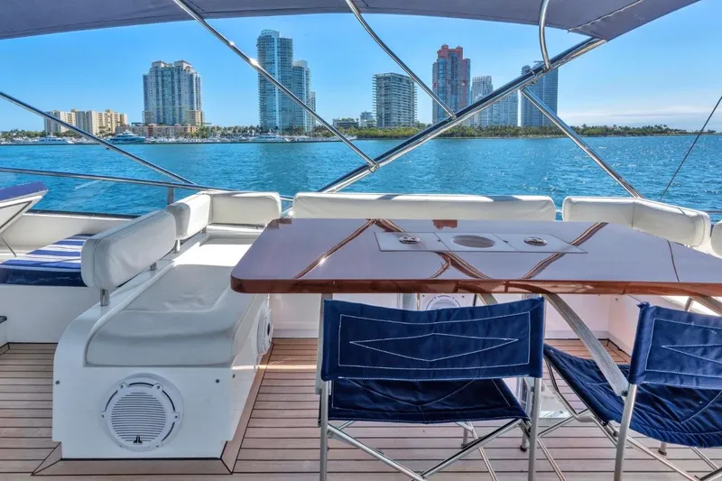  Yacht Photos Pics Luxury yacht Fairline Squadron 66, 2013 model, with city skyline and ocean view.