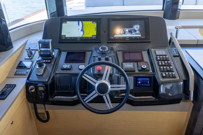 Amor Fati Yacht Photos Pics Cockpit of 2019 Sirena 64 yacht with advanced navigation and control systems.