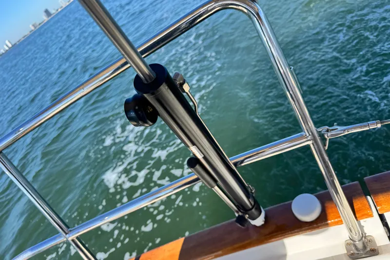 Munequita Yacht Photos Pics Stainless steel railing on a 2013 Tartan 4000 sailboat, overlooking the ocean.