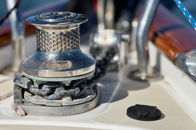 Munequita Yacht Photos Pics Close-up of a Tartan 4000 yacht's anchor windlass, 2013 model.
