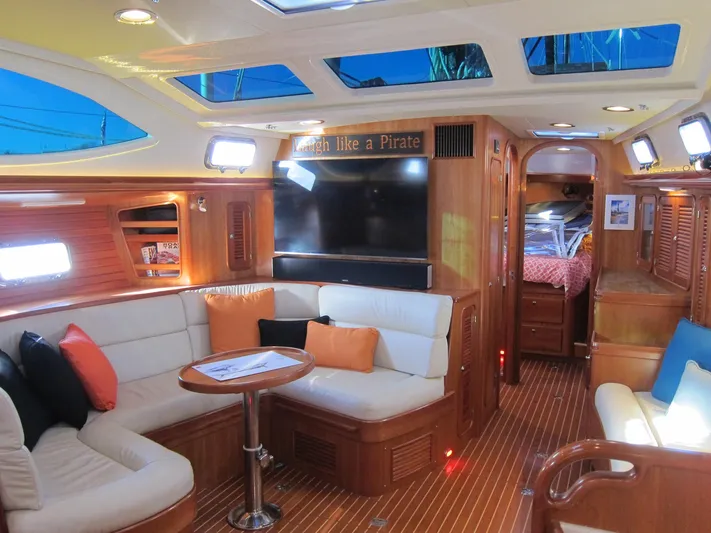 Solitude Yacht Photos Pics Luxurious interior of 2018 Passport 545 yacht with plush seating and modern amenities.