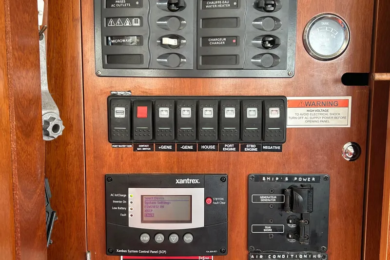 Tryst Yacht Photos Pics Electrical control panel on a 2006 Beneteau 42 Swift Trawler boat.
