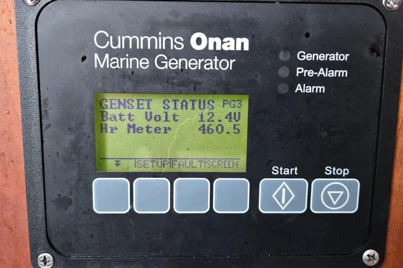 Dragonfly Yacht Photos Pics Control panel of Cummins Onan marine generator on 2009 Hinckley 37 boat.