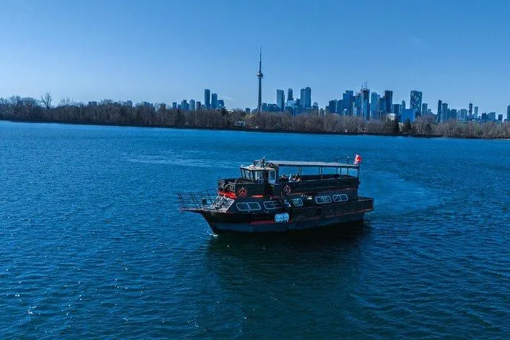 Island Princess Yacht Photos Pics Custom steel passenger boat on water with city skyline in background, 1983 model.