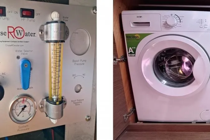 Total Eclipse Yacht Photos Pics Control panel and washing machine inside a 2018 Lagoon 42 catamaran.