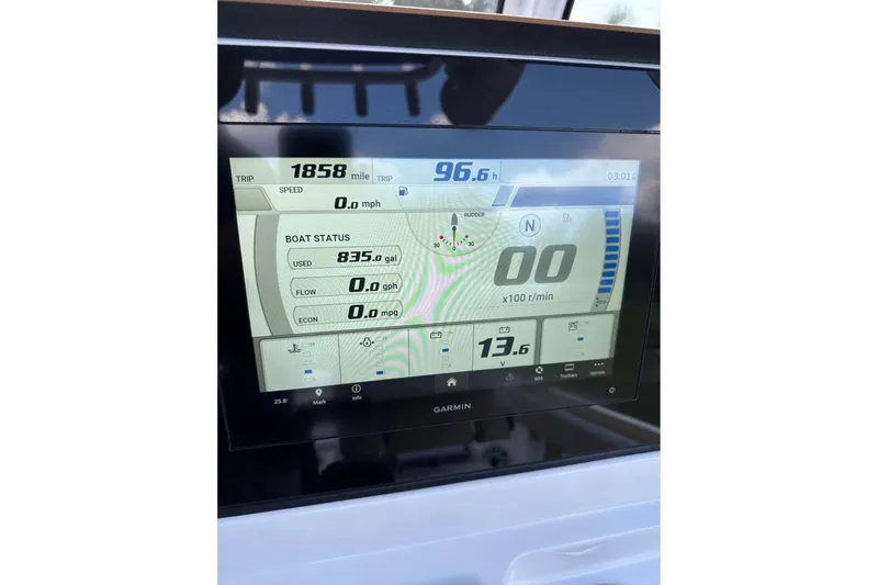  Yacht Photos Pics Dashboard display of 2023 Sportsman Masters 267 Bay Boat showing trip and boat status.