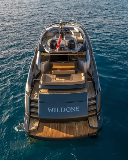  Yacht Photos Pics 2019 Riva 88 Domino Super yacht on open water, rear view.