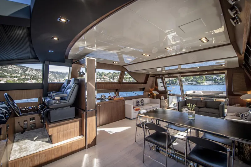  Yacht Photos Pics Luxurious interior of 2019 Riva 88 Domino Super yacht with modern furnishings and scenic views.
