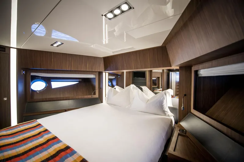  Yacht Photos Pics Luxurious cabin interior of 2019 Riva 88 Domino Super yacht with modern design.