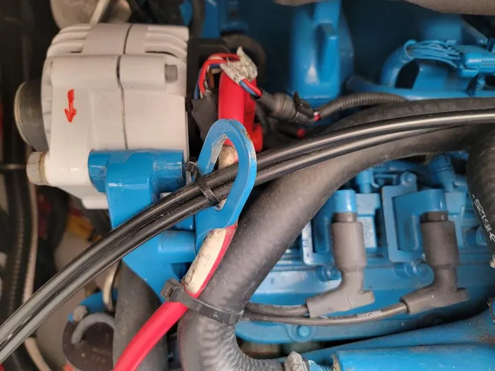  Yacht Photos Pics Engine components of a 2006 Tiara Yachts 3200 Open, featuring cables and connectors.