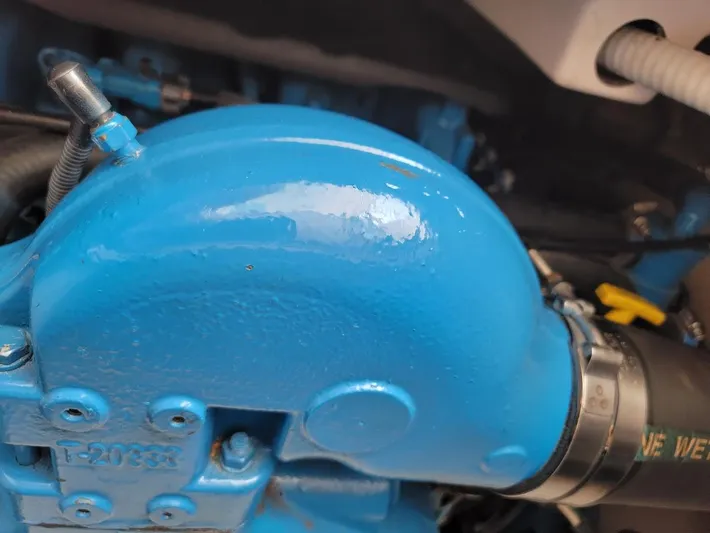  Yacht Photos Pics Close-up of a blue engine component in a 2006 Tiara Yachts 3200 Open.