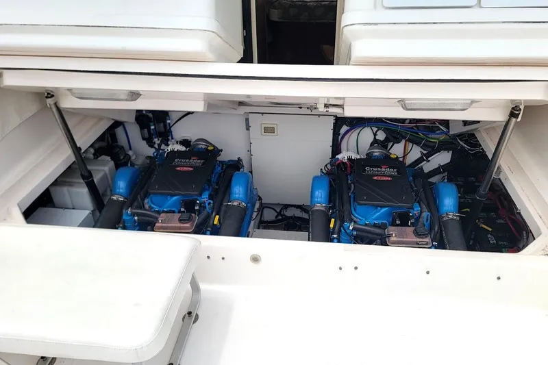  Yacht Photos Pics Engine compartment of a 2006 Tiara Yachts 3200 Open, featuring dual Crusader engines.