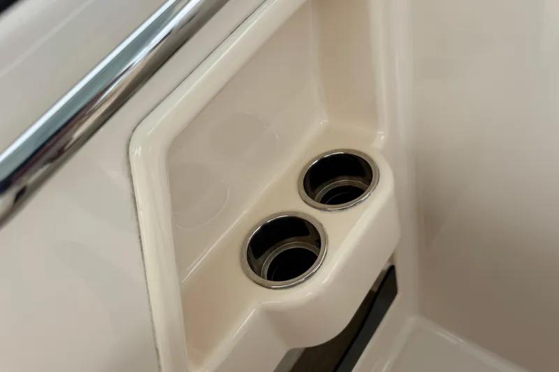 That's What She Said Yacht Photos Pics 2023 Grady-White Freedom 285 boat cup holders with sleek design and chrome accents.