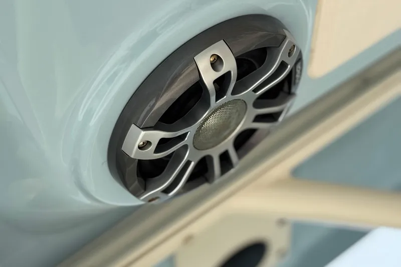 That's What She Said Yacht Photos Pics Close-up of a speaker on a 2023 Grady-White Freedom 285 boat.