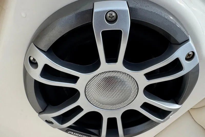 That's What She Said Yacht Photos Pics Close-up of a Fusion speaker on a 2023 Grady-White Freedom 285 boat.