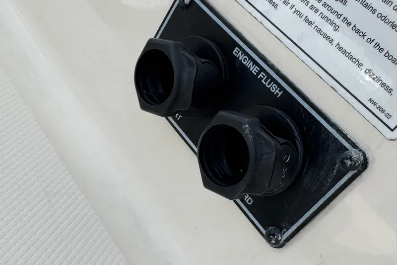 That's What She Said Yacht Photos Pics 2023 Grady-White Freedom 285 engine flush ports on boat deck.
