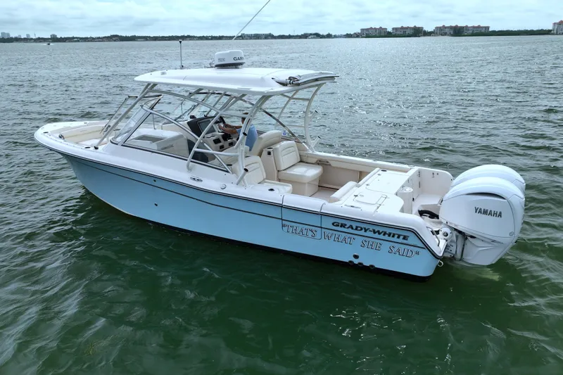 That's What She Said Yacht Photos Pics 2023 Grady-White Freedom 285 boat on water, featuring Yamaha engines.