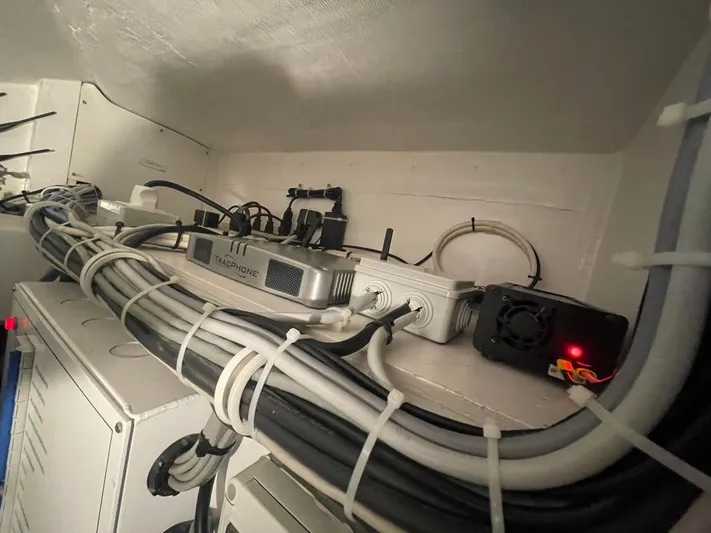 Caraibi Yacht Photos Pics Electrical wiring and equipment inside a 2013 Hatteras GT63 yacht.