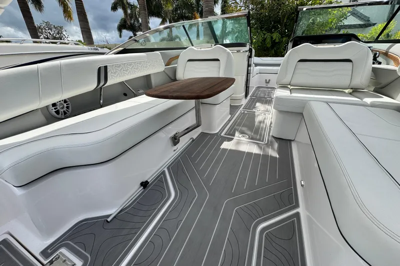  Yacht Photos Pics Luxurious interior of 2024 Regal LX9 boat with sleek seating and modern design.