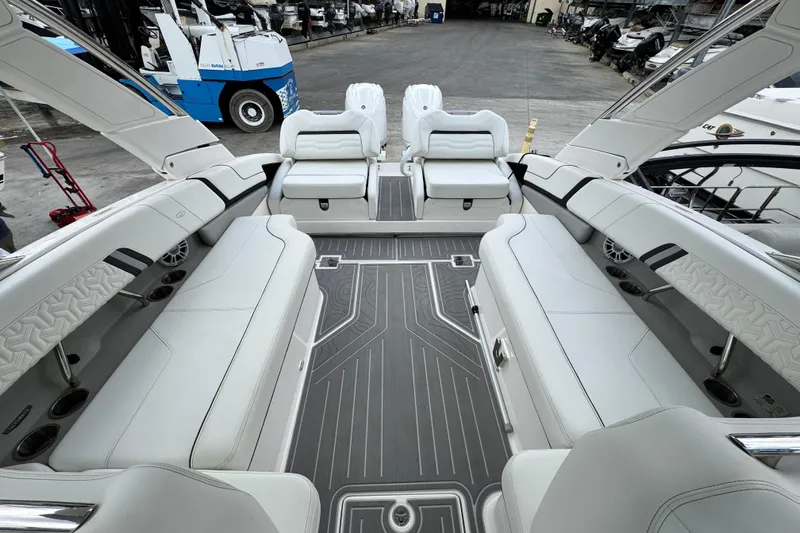  Yacht Photos Pics Luxurious interior of 2024 Regal LX9 boat with spacious seating and modern design.