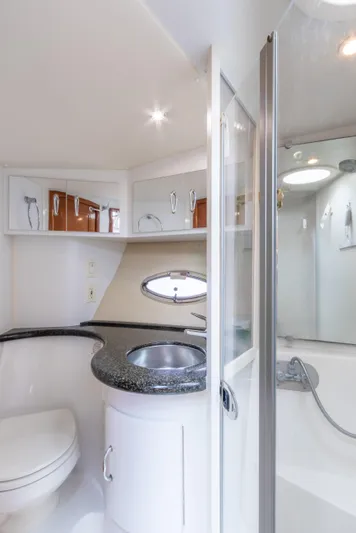  Yacht Photos Pics 2005 Carver 390 MY yacht bathroom with modern fixtures and shower.