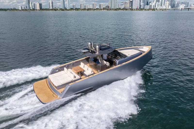 Live A Little Yacht Photos Pics 2021 Pardo Yachts 43 cruising near city skyline on calm waters.