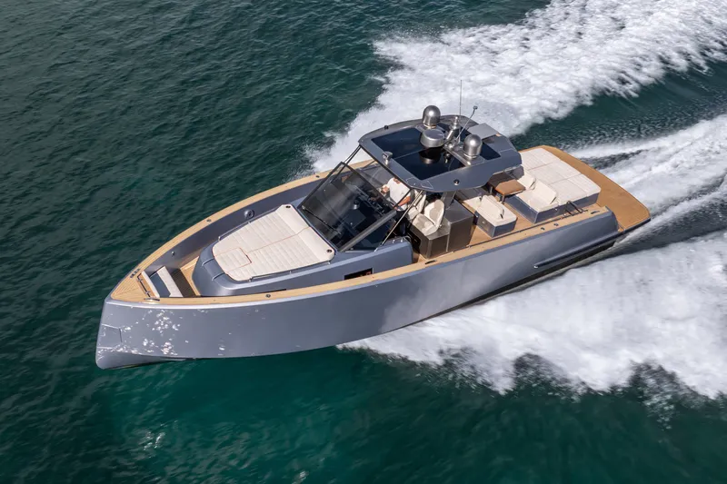 Live A Little Yacht Photos Pics 2021 Pardo Yachts 43 cruising on open water, showcasing sleek design and luxury features.
