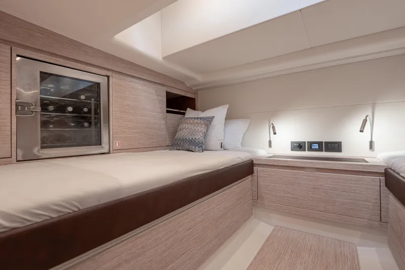 Live A Little Yacht Photos Pics Luxurious cabin interior of 2021 Pardo Yachts 43, featuring modern design and amenities.