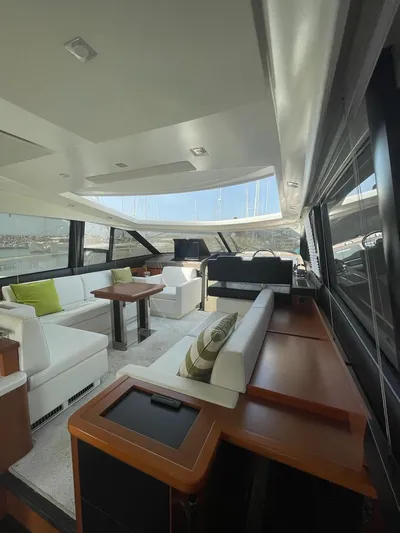  Yacht Photos Pics Luxurious interior of a 2011 Prestige 500 S yacht with modern seating and elegant design.