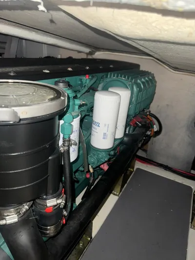  Yacht Photos Pics Engine compartment of a 2011 Prestige 500 S yacht, showcasing detailed mechanical components.