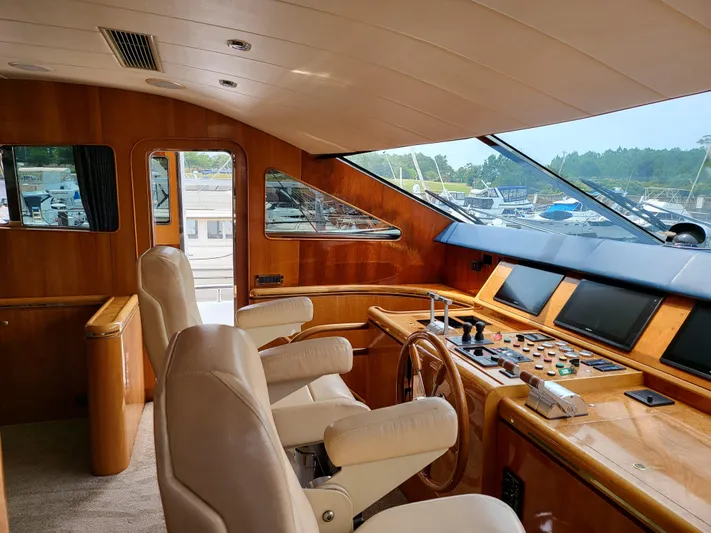  Yacht Photos Pics Luxurious interior of 2000 Horizon 74 Motor Yacht with helm station and leather seating.