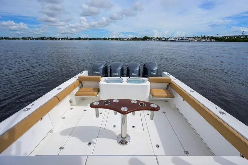 Tales N' Ales Yacht Photos Pics 2018 Buddy Davis 42 Center Console with seating and rocket launcher