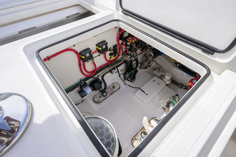 Tales N' Ales Yacht Photos Pics 2018 Buddy Davis 42 Center Console in deck electrical compartment