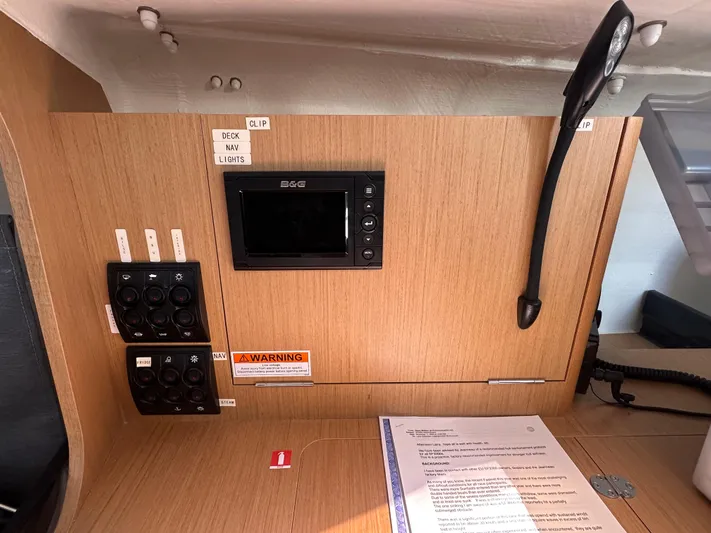 Rebel Yacht Photos Pics Control panel inside 2021 Jeanneau Sun Fast 3300 sailboat, featuring navigation and electrical switches.