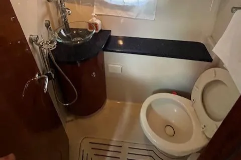 Alacrity Yacht Photos Pics 2008 Doral Mediterra yacht bathroom with modern fixtures and compact design.