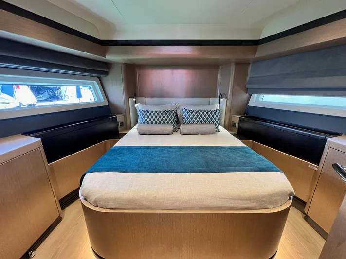  Yacht Photos Pics Luxurious cabin interior of 2024 Sirena 48 Flybridge yacht with modern design.