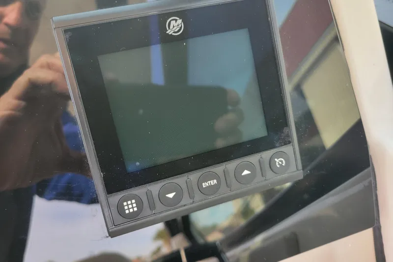  Yacht Photos Pics Close-up of a 2023 Boston Whaler 280 Vantage control panel display.