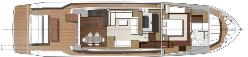  Yacht Photos Pics Floor plan of a 2016 Prestige 750 yacht, showcasing interior layout and design.