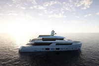 Luxurious Tureddi X370 yacht on serene ocean at sunset, 2027 model.
