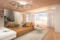 Luxurious modern living room with elegant decor, large windows, and stylish furniture in Tureddi X370, 2027.