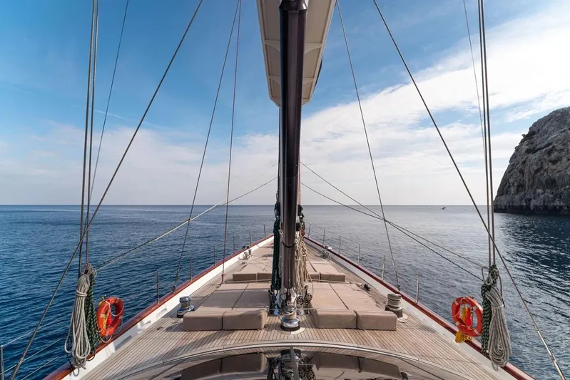  Yacht Photos Pics Custom 2012 motorsailor yacht deck with ocean view and clear sky.