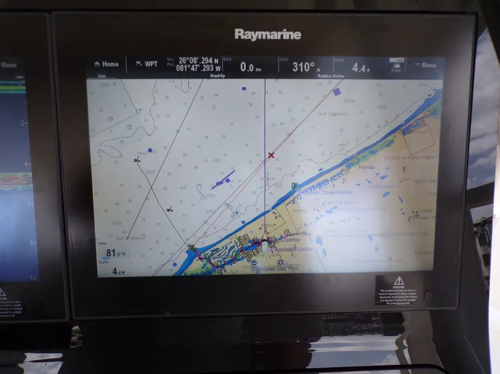  Yacht Photos Pics Raymarine navigation system on 2018 Boston Whaler 420, displaying Gulf of Mexico.