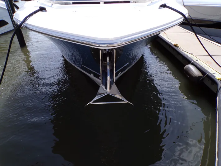  Yacht Photos Pics Front view of a 2018 Boston Whaler 420 boat in water.