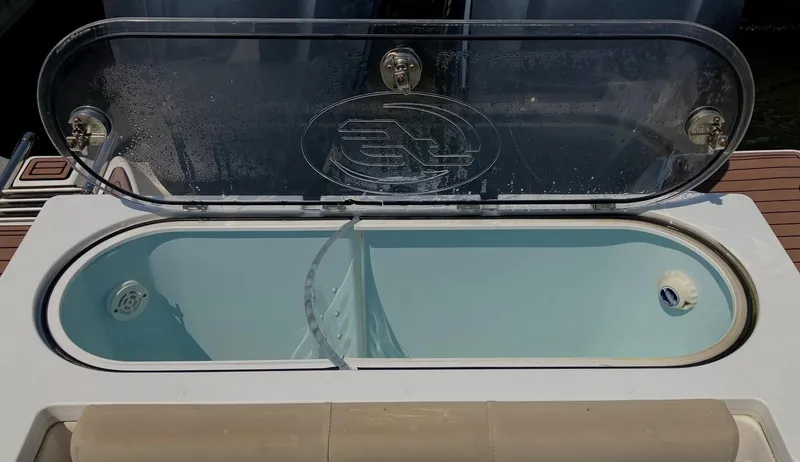  Yacht Photos Pics Livewell on a 2018 Sea Fox 288 Commander boat, open lid showing interior.