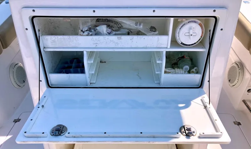  Yacht Photos Pics Open storage compartment on a 2018 Sea Fox 288 Commander boat.