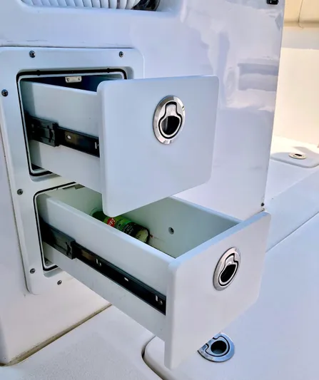  Yacht Photos Pics 2018 Sea Fox 288 Commander boat storage drawers, open and accessible.